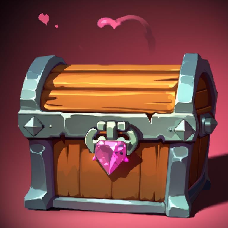 <lora:FantasyIcons_Bags_and_Boxes:0.8>, simple background, treasure chest, (horns, demon wings, pink jewel),