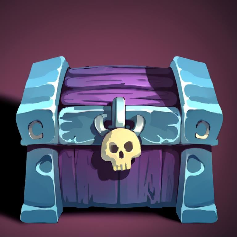 ((masterpiece,best quality)), absurdres, <lora:FantasyIcons_Bags_and_Boxes:0.8>, simple background, treasure chest, (skull, fangs, teeth),