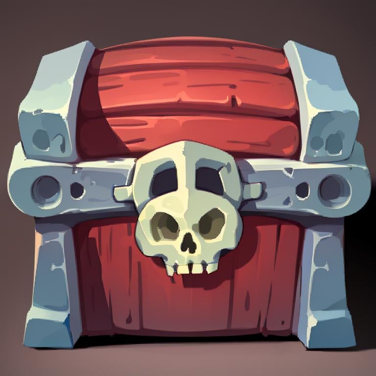 ((masterpiece,best quality)), absurdres,<lora:FantasyIcons_Bags_and_Boxes:0.8>, simple background, treasure chest, (skull, fangs, teeth),