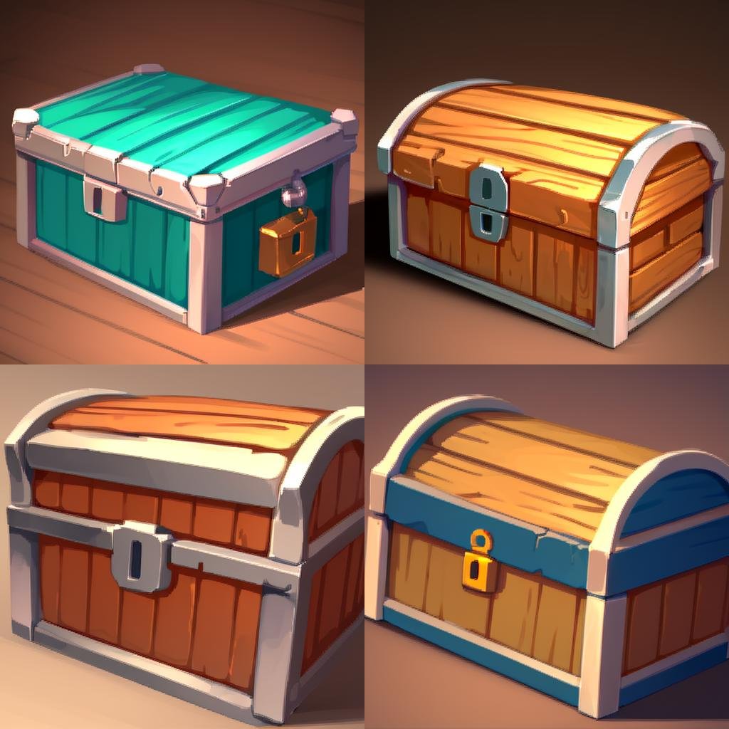 <lora:FantasyIcons_Bags_and_Boxes:0.8>, simple background,colorful treasure chest, 