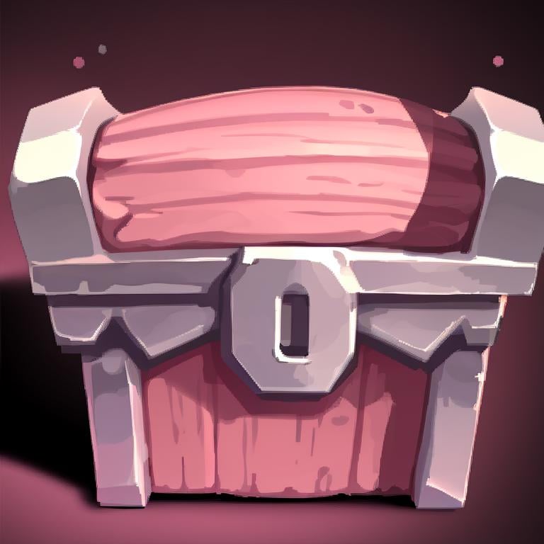 <lora:FantasyIcons_Bags_and_Boxes:0.8>, simple background, treasure chest, (horns, demon wings, pink jewel), 