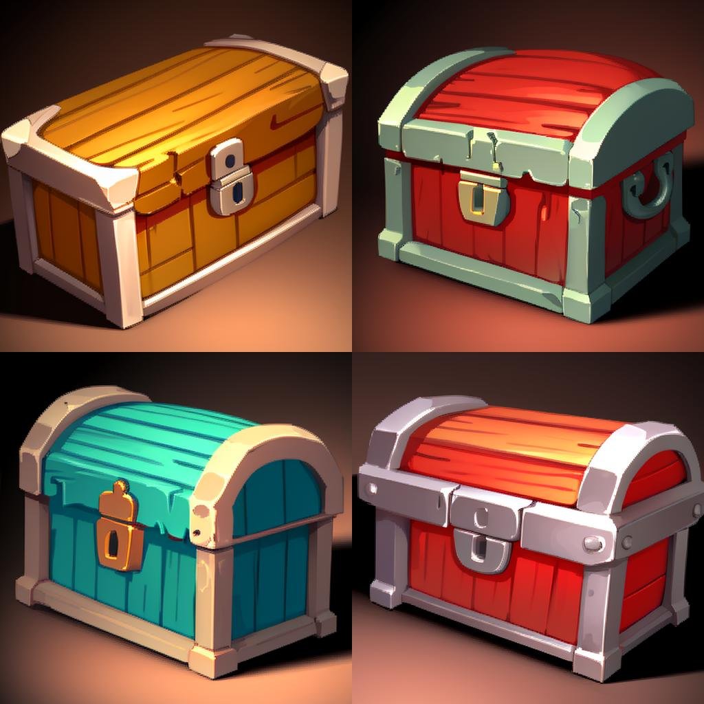 <lora:FantasyIcons_Bags_and_Boxes:0.8>, simple background,colorful treasure chest,