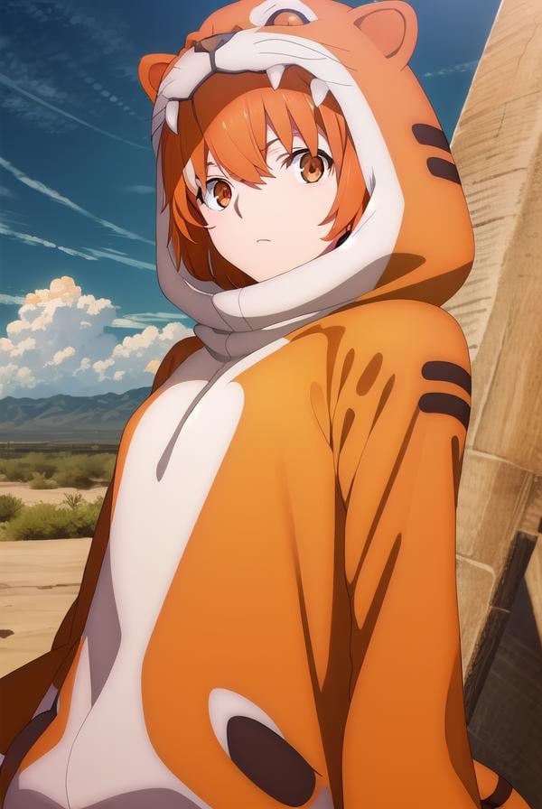 jaguarman, <lora:jaguar man babylonia-lora-nochekaiser:1>,jaguar man, orange hair, (orange eyes:1.5), short hair,BREAK tail, hood, cosplay, animal print, animal costume, tiger print,BREAK outdoors, desert, oasis, sun, clouds,BREAK looking at viewer, (cowboy shot:1.5),BREAK <lyco:GoodHands-beta2:1>, (masterpiece:1.2), best quality, high resolution, unity 8k wallpaper, (illustration:0.8), (beautiful detailed eyes:1.6), extremely detailed face, perfect lighting, extremely detailed CG, (perfect hands, perfect anatomy),