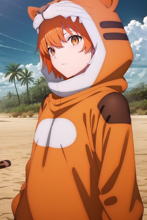 jaguarman, <lora:jaguar man babylonia-lora-nochekaiser:1>,jaguar man, orange hair, (orange eyes:1.5), short hair,BREAK tail, hood, cosplay, animal print, animal costume, tiger print,BREAK outdoors, desert, oasis, sun, clouds,BREAK looking at viewer, (cowboy shot:1.5),BREAK <lyco:GoodHands-beta2:1>, (masterpiece:1.2), best quality, high resolution, unity 8k wallpaper, (illustration:0.8), (beautiful detailed eyes:1.6), extremely detailed face, perfect lighting, extremely detailed CG, (perfect hands, perfect anatomy),