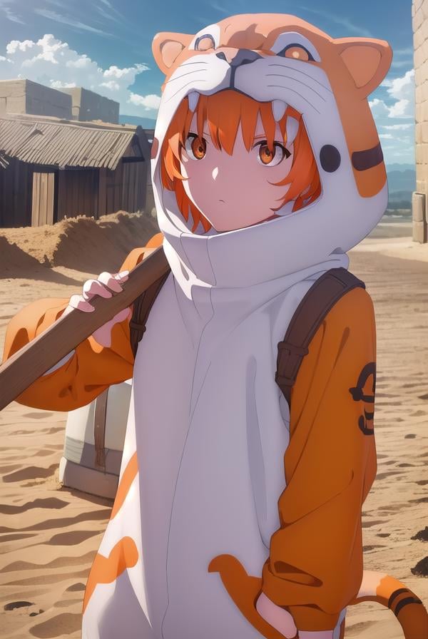 jaguarman, <lora:jaguar man babylonia-lora-nochekaiser:1>,jaguar man, orange hair, (orange eyes:1.5), short hair,BREAK tail, hood, cosplay, animal print, animal costume, tiger print,BREAK outdoors, desert, oasis, sun, clouds,BREAK looking at viewer, (cowboy shot:1.5),BREAK <lyco:GoodHands-beta2:1>, (masterpiece:1.2), best quality, high resolution, unity 8k wallpaper, (illustration:0.8), (beautiful detailed eyes:1.6), extremely detailed face, perfect lighting, extremely detailed CG, (perfect hands, perfect anatomy),