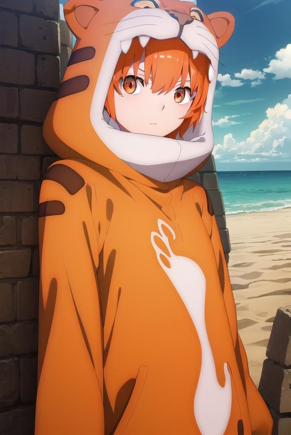 jaguarman, <lora:jaguar man babylonia-lora-nochekaiser:1>,jaguar man, orange hair, (orange eyes:1.5), short hair,BREAK tail, hood, cosplay, animal print, animal costume, tiger print,BREAK outdoors, desert, oasis, sun, clouds,BREAK looking at viewer, (cowboy shot:1.5),BREAK <lyco:GoodHands-beta2:1>, (masterpiece:1.2), best quality, high resolution, unity 8k wallpaper, (illustration:0.8), (beautiful detailed eyes:1.6), extremely detailed face, perfect lighting, extremely detailed CG, (perfect hands, perfect anatomy),