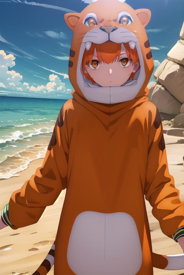 jaguarman, <lora:jaguar man babylonia-lora-nochekaiser:1>,jaguar man, orange hair, (orange eyes:1.5), short hair,BREAK tail, hood, cosplay, animal print, animal costume, tiger print,BREAK outdoors, desert, oasis, sun, clouds,BREAK looking at viewer, (cowboy shot:1.5),BREAK <lyco:GoodHands-beta2:1>, (masterpiece:1.2), best quality, high resolution, unity 8k wallpaper, (illustration:0.8), (beautiful detailed eyes:1.6), extremely detailed face, perfect lighting, extremely detailed CG, (perfect hands, perfect anatomy),