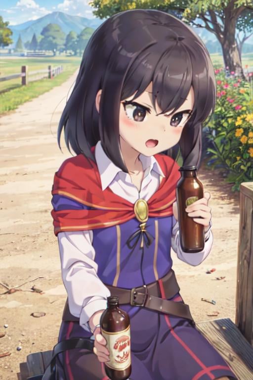 <lora:#Pkaoru:1>,kaoru,petite,drinking  brown bottle,outdoors,