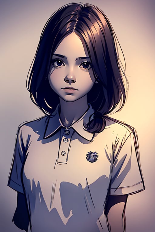 Masterpiece, high quality, 1 girl, wear polo shirt, sketch,Ani_Uni,Enhance