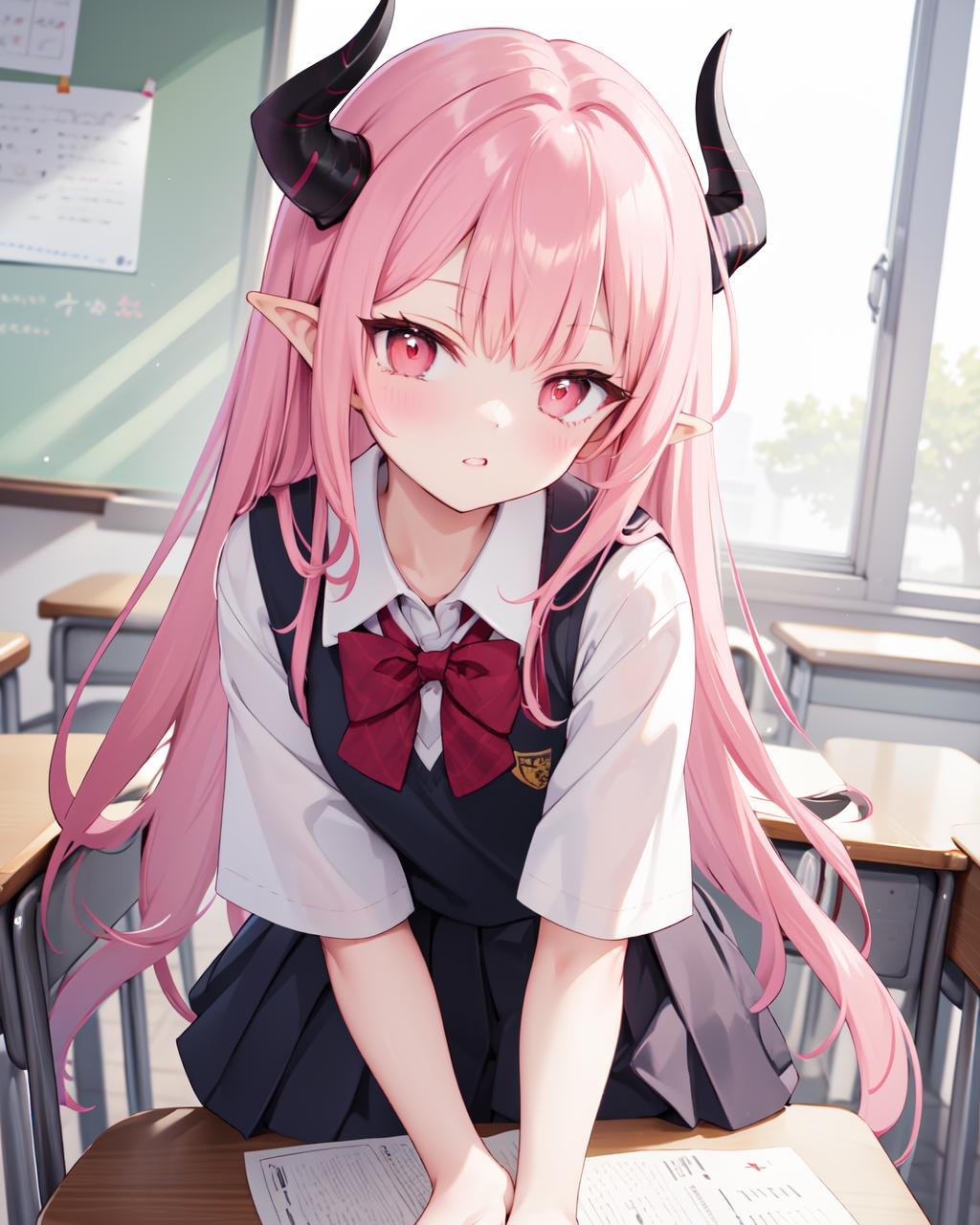 pink hair,  red eyes,  horns by Ttan on Tensor.Art