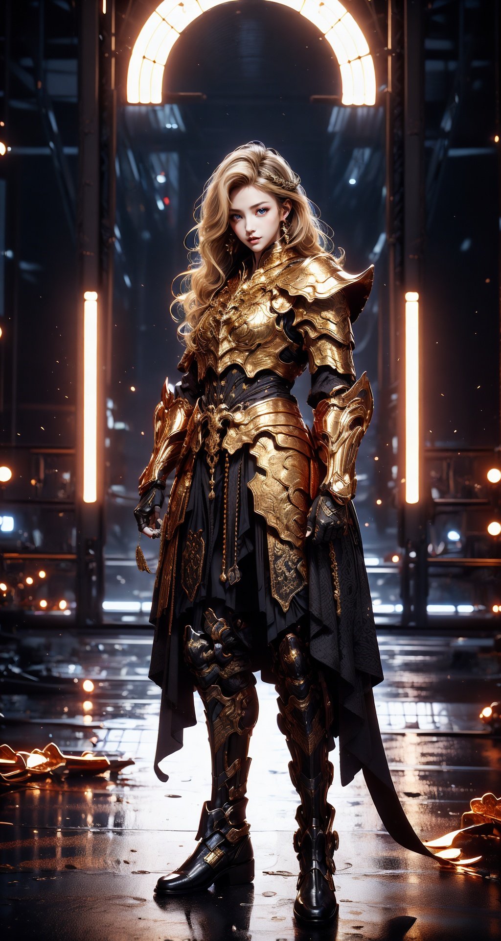 mid age land,  golden hair,  beautiful eyes, long leg,  beatiful hand,  , boots,  swords,  heijing1,  delicate\(armor\),  heijing1,<lora:EMS-65714-EMS:0.400000>,<lora:EMS-63242-EMS:0.400000>,<lora:EMS-98176-EMS:1.300000>