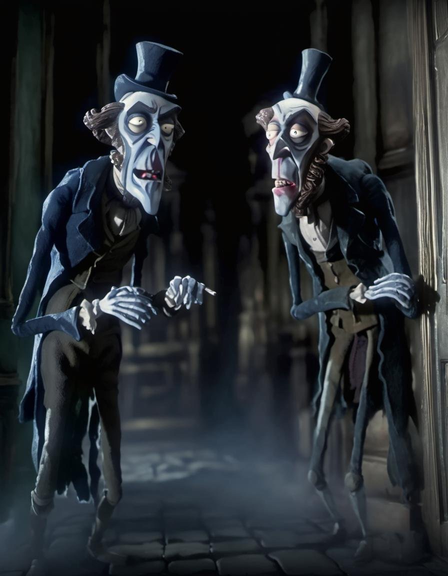 stopmotion, "Dr. Jekyll and Mr. Hyde, Victorian London, split personality, darkness, morality, transformation, psychological, suspenseful." <lora:STOPMO_1.12_RC:0.9>