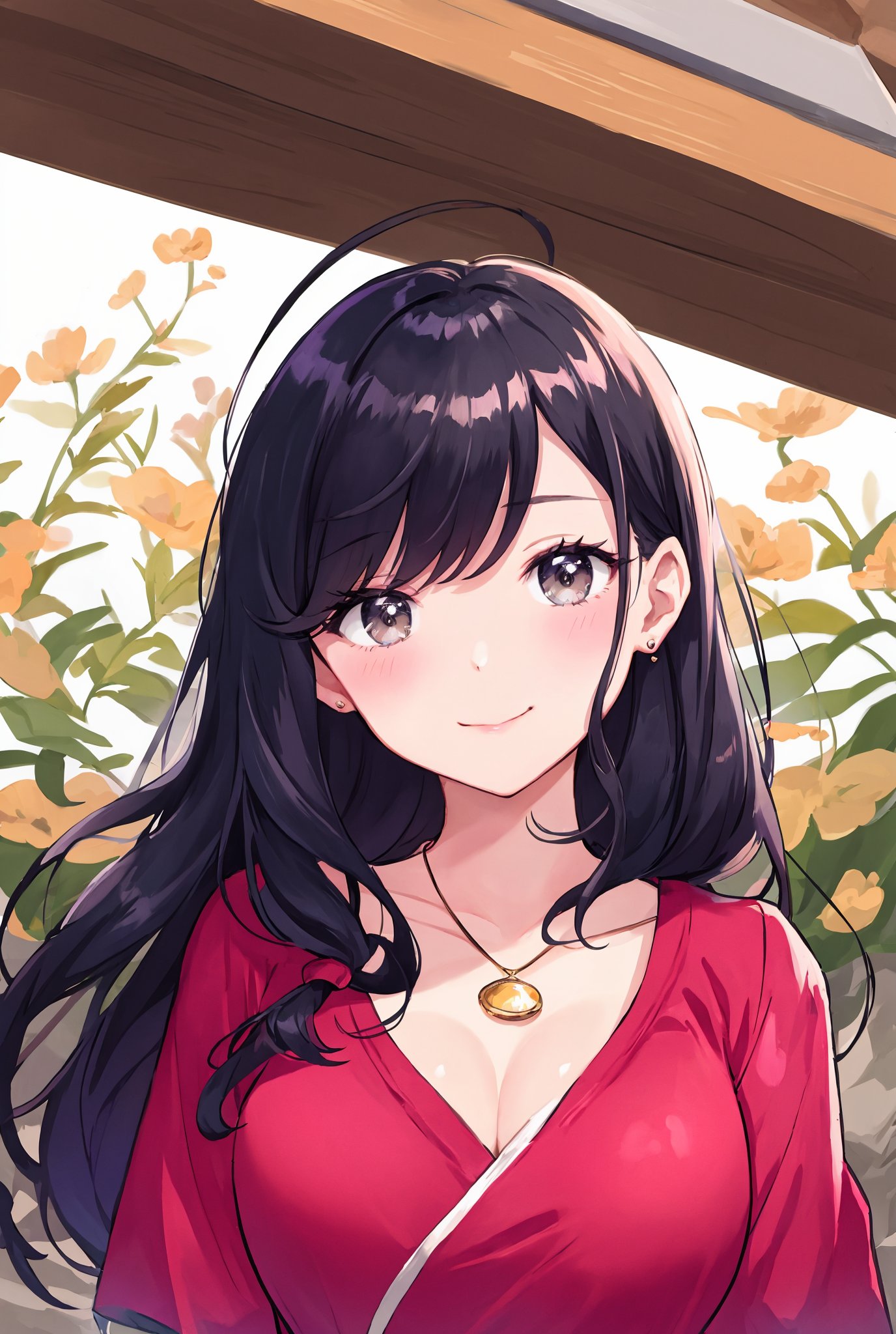 Portrait of beautiful girl,
(finely best quality illustration:1.2), (kawaii girl:1.0), (1girl:1.0), (medium breasts:1.0), (smile:0.8), (ultra-detailed, highres:1.0), .masterpiece, best quality, incredibly detail eyes, shore, high detail eyes, , age 18, medium breasts, High detailed , Wenny, watch, black hair, long hair, necklace, jewelery, upper body,masterpiece,Wenny