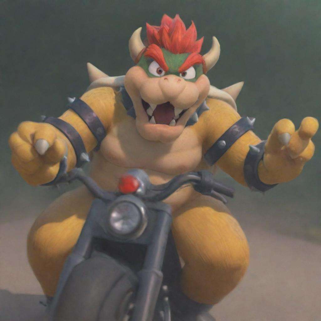 Bowser,  astonished,  riding motorcycle by Touch Night on Tensor.Art