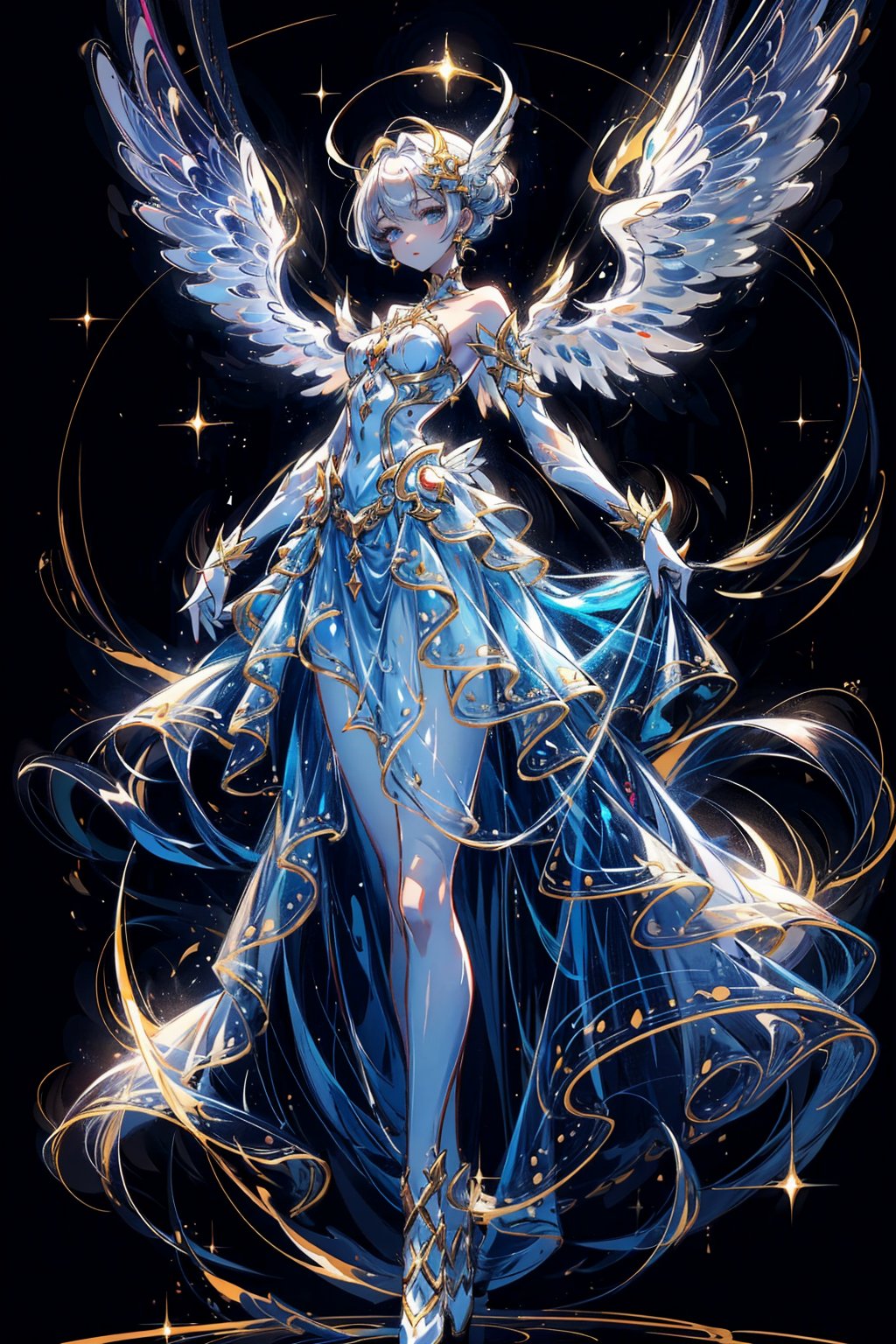  Best quality, 8k, cg, 
a close up of a person in a dress with a light on, an anime drawing by Marie Angel, trending on pixiv, fantasy art, glowing angelic being, astral fairy, white glowing aura, ethereal wings, ethereal angelic being of light, ethereal essence, ethereal anime, ethereal!!!, ethereal!!!!!!!, big white glowing wings, beautiful angel, angelic purity