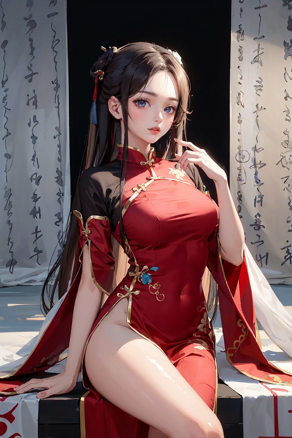 1girl,  china dress,  shufa background by 踏山听海 on Tensor.Art