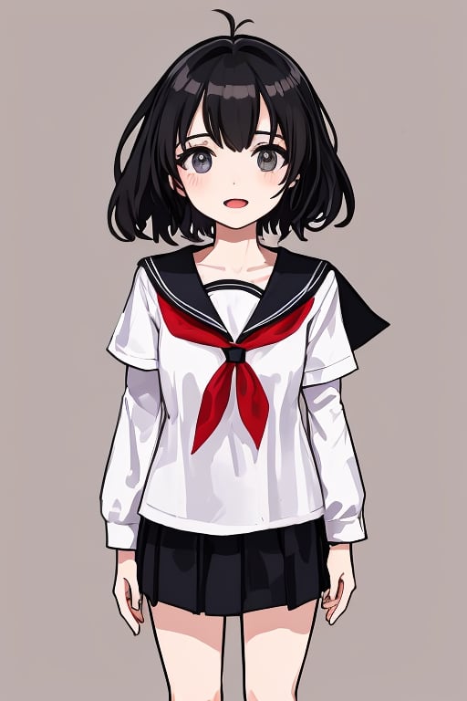 
1girl, 
(masterpiece, best quality:1.2), 
standing, 
(child:1.2),
(school uniform:1.1),
(open mouth:1.1),
(View front:1.1),
(looking at biewer:1.1),
(simple background:1.7),
(Black hair:1.1),
