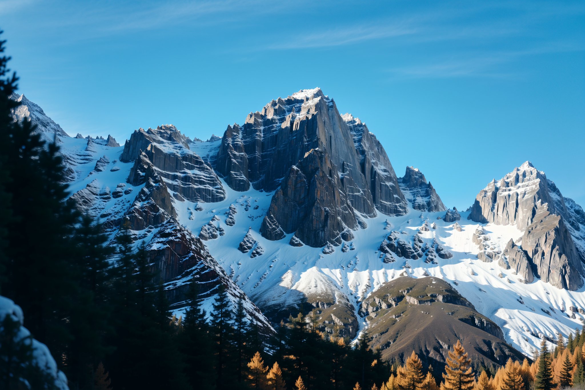 outdoors,sky,day,blue sky,no humans,scenery,snow,blue theme,mountain,, 8K,HDR,high resolution,(Masterpiece :1.3),(best quality :1.2),high quality,high detail,blurry background,