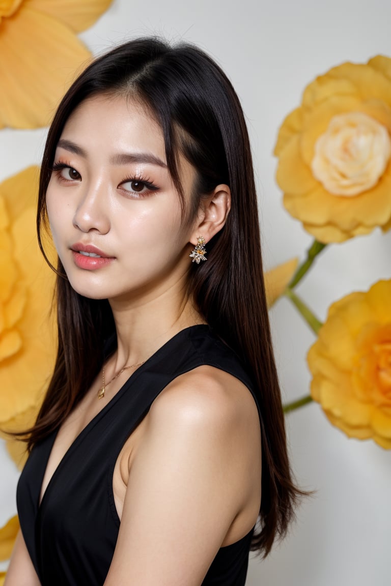 (8k, highest quality, ultra detailed:1.37), (Hana), 18yo, (a South Korean beauty influencer), collaborates with a renowned cosmetics brand for a vibrant campaign. Dressed in a stylish outfit that complements the colorful makeup, Hana exudes confidence and beauty. The high-resolution image captures ultra-detailed realism, highlighting Hana's captivating eyes, flawless complexion, and trendy hairstyle. The vibrant and eye-catching backdrop enhances the overall visual appeal, showcasing Hana's expertise in the beauty industry.