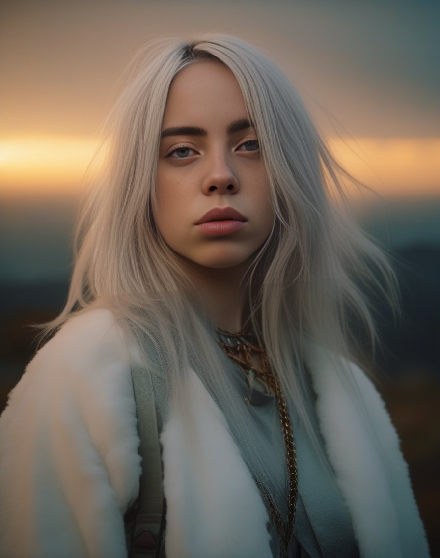 BillieEilish,<lora:BillieEilishSDXL:1>female, realistic photo, portrait face made out of puffy fluffy clouds with hair and ice powers in a windy storm at sunset by Annie Leibovitz + Stanely Detailed+stunning lighting trending on artstation!!4k!!!!!japanese flowerpunk 2077!photorealism!!! 8mm f2.8 lens photograph shot from the distance looking away into camera!!!!"by Nabbte Simpson!!!!!!!!🍸!, golden hourglass figurecient city landscape highly detailed futuristic cybernetic mountain background 4d octurry cinematic volumetric lightning dramatic natural sunlight beautiful sky full colour high resolution award winning photography national geographic photoshot