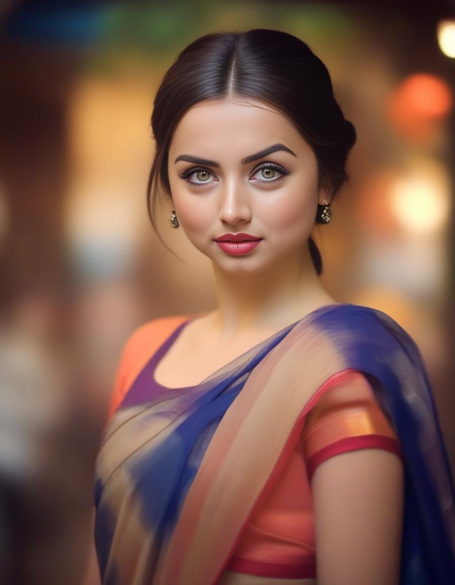 AnadeArmas,<lora:AnadeArmasSDXL:1>,woman wearing saree, background blur, portrait