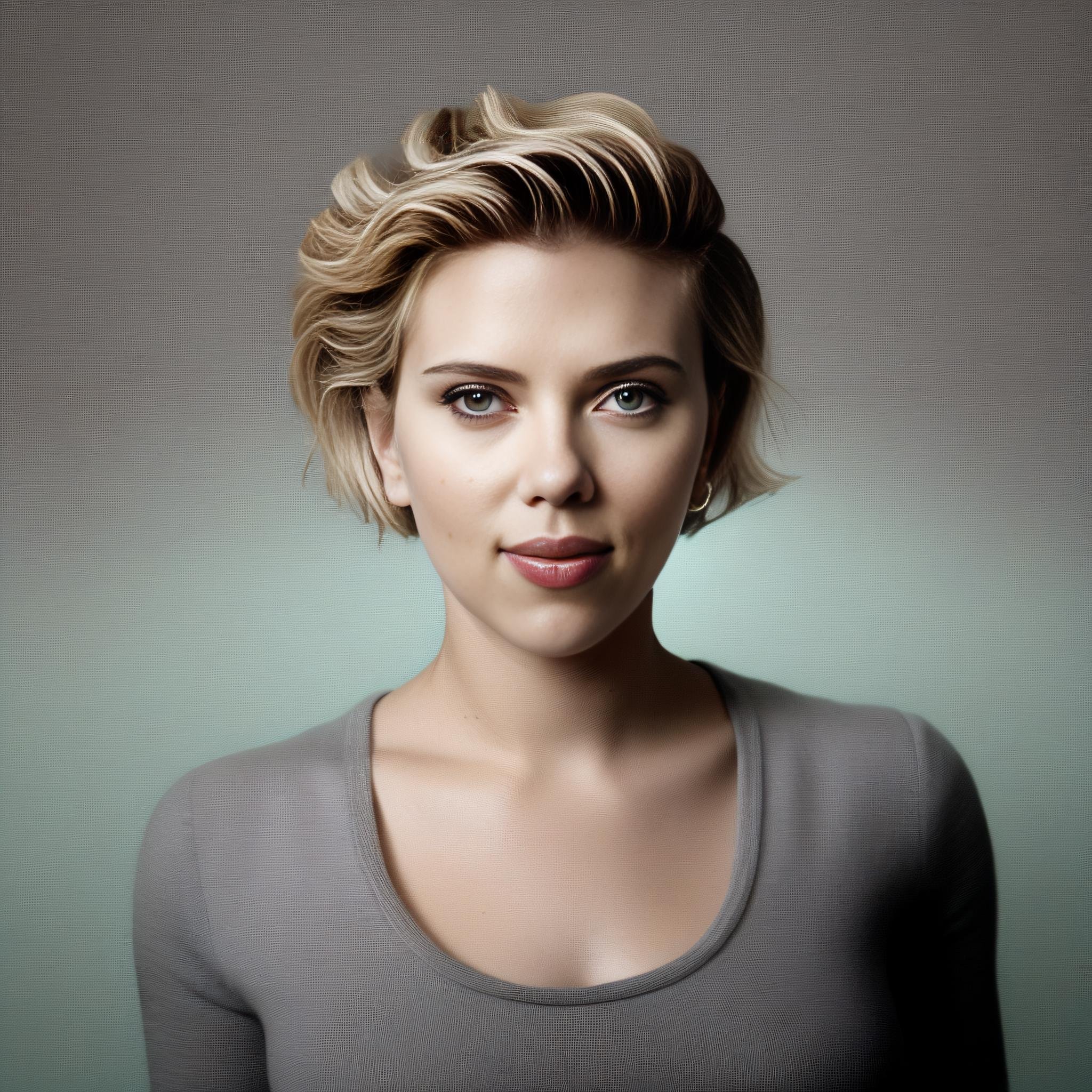 ScarlettJohansson, (art by Alex Howitt:0.9) , photograph, Rounded Distinguished Girl, wearing [Historical:Fruit-Flavored:5] Artisanal Nickel Gradient Wimple, Sketch, Cozy, film grain, Sony A9 II, Circular polarizer,  <lora:ScarlettJohanssonSDXL:1>