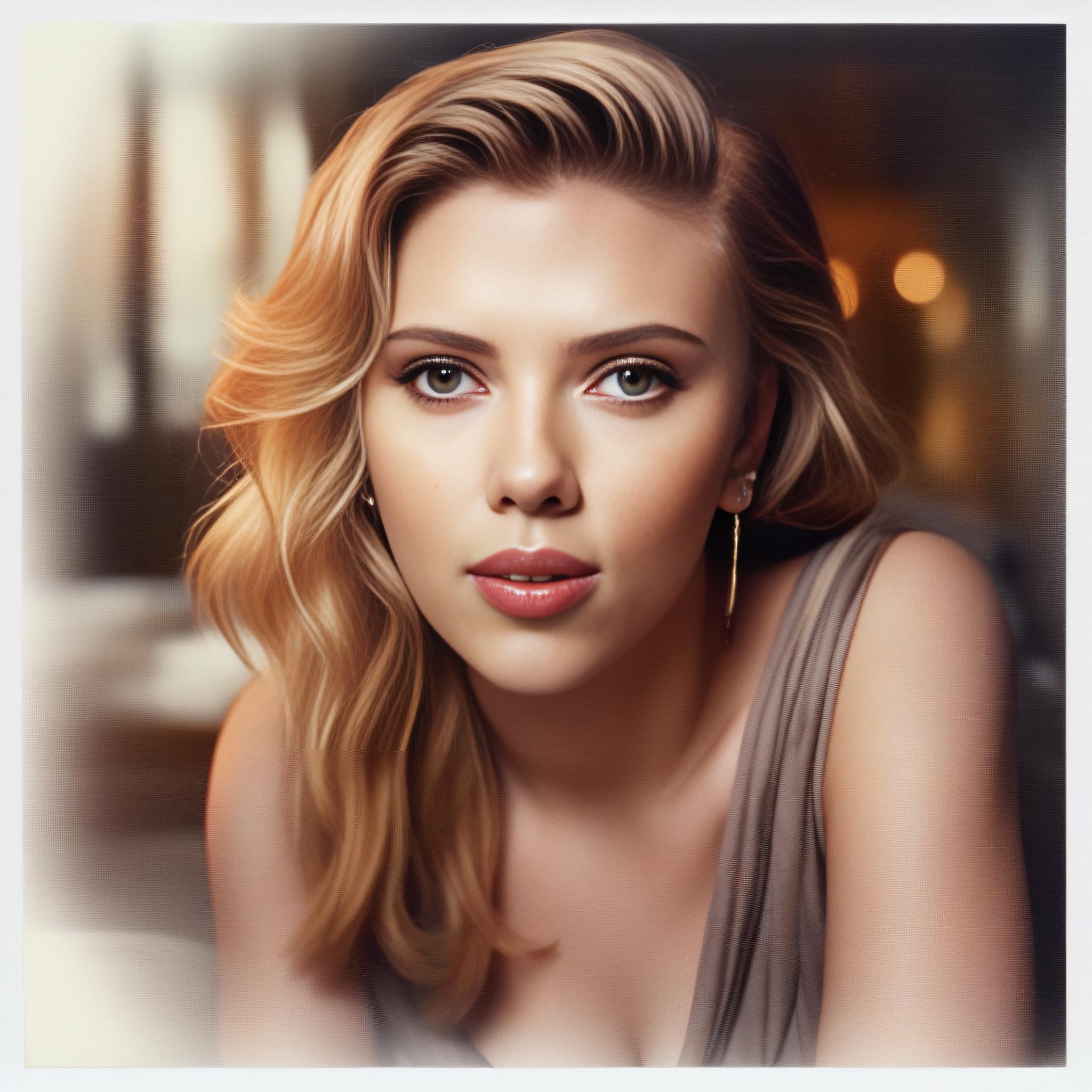 ScarlettJohansson, art by Carolina Herrera, photograph, Girl, Tempting Caramel hair, shallow depth of field, Detailed illustration, specular lighting, Polaroid, L USM, dreamy magical atmosphere, surreal design, RTX,  <lora:ScarlettJohanssonSDXL:1>