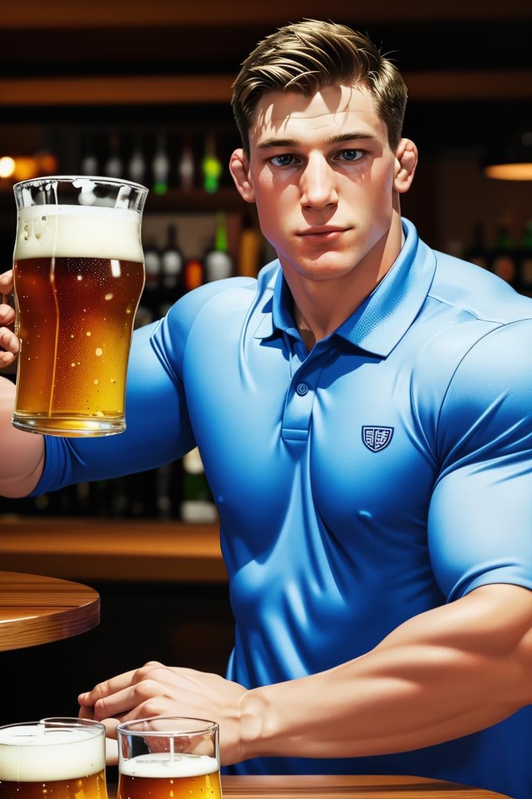 (masterpiece,  best quality:1.2),  man,  muscular:1.5,  (depth of field:1.1),  photo of person,  polo shirt,  pants,  at the pub,  holding a beer, , sitting,  cowboy shot,  masterpiece,  highness,  perfect face,  perfect picture,  detailed eyes,  sharp focus, High detailed view,<lora:EMS-92772-EMS:1.000000>