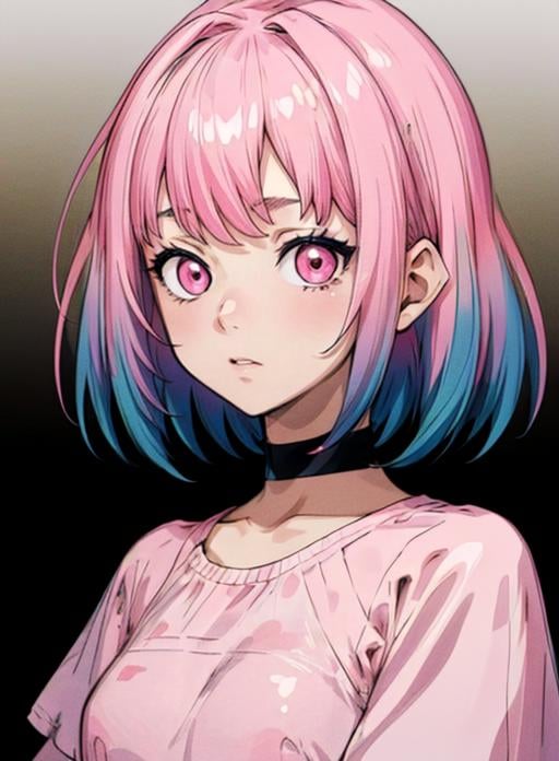 best quality, (masterpiece),(ultra-detailed), (high quality), (high resolution),<lora:add_detail:0.7> ,  <lora:kohai:0.7>,kohia, pink hair, short hair, pink eyes, bangs, gradient hair,