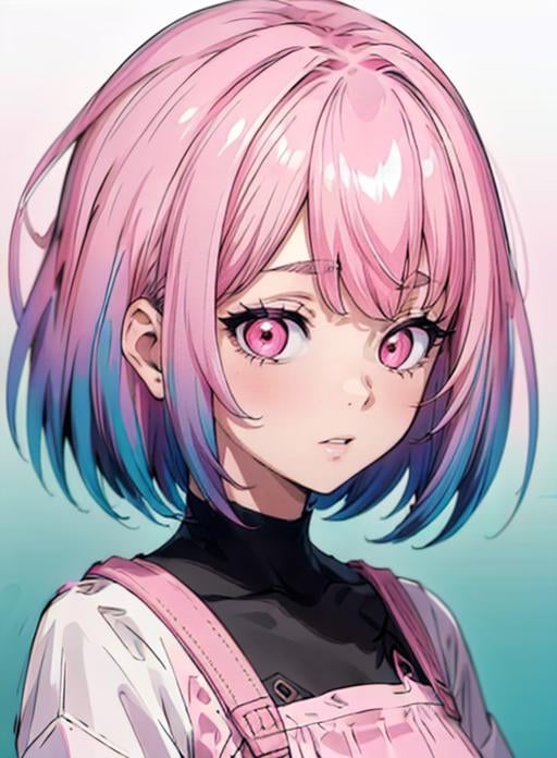 best quality, (masterpiece),(ultra-detailed), (high quality), (high resolution),<lora:add_detail:0.7> ,  <lora:kohai:0.7>,kohia, pink hair, short hair, pink eyes, bangs, gradient hair,