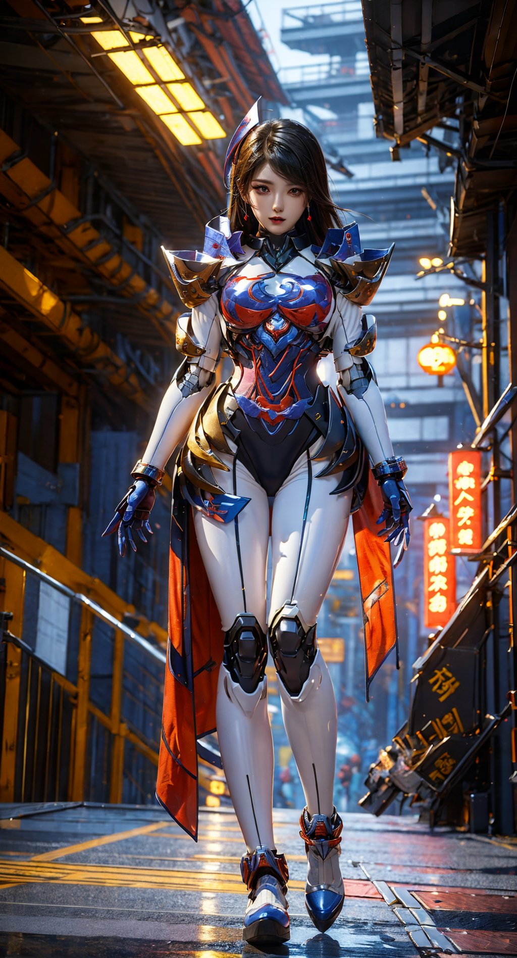  Kivala,High quality, game CG, wallpaper,1girl, best quality, looking at the audience,(mechanicalparts),Mechanicalarm,cyberpunk,mechanicalbody,chinadress,