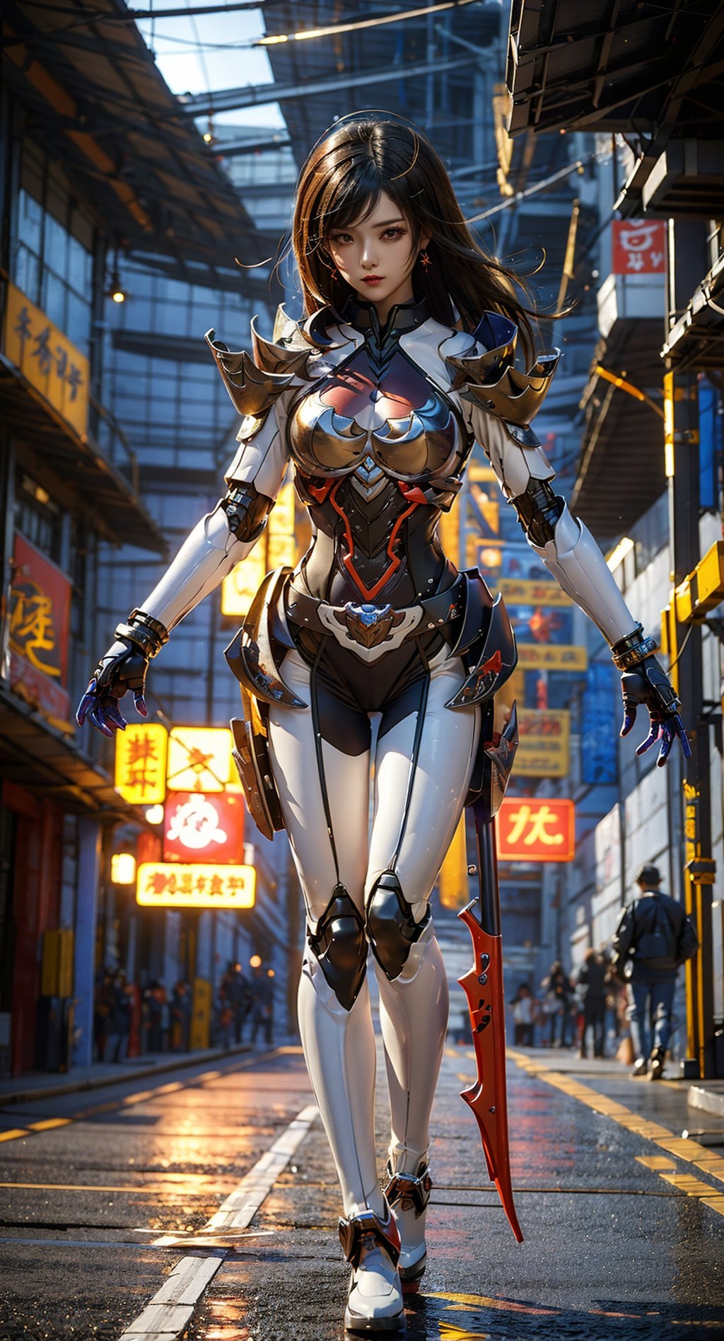  Kivala,High quality, game CG, wallpaper,1girl, best quality, looking at the audience,(mechanicalparts),Mechanicalarm,cyberpunk,mechanicalbody,chinadress,