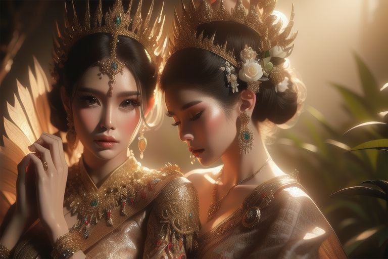 dramatic light,bella ranee,thai dress ,detailed background, Depth of Field, volumetric light, crisp focus, Absurd, realistic proportions, good anatomy, (Realistic, hyperrealistic:1.4), HDR 16K,