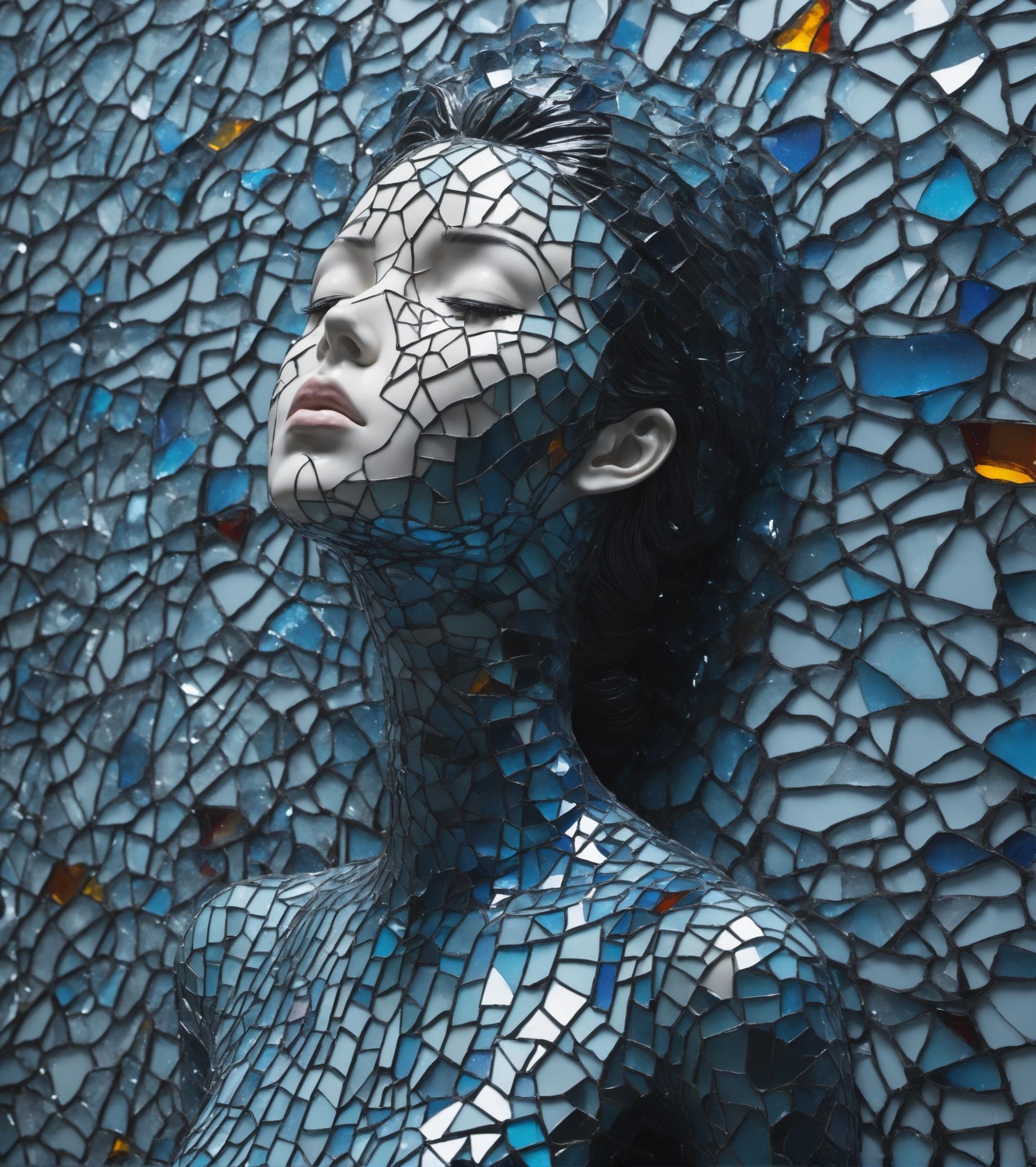 Made_of_pieces_broken_glass sculpture,solo,closed eyes,colored skin,glass,crack,broken glass,<lora:Made_of_pieces_broken_glass-000001:0.8>