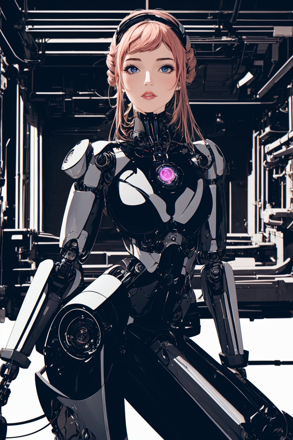 Create a robot girl with beautiful arrangements from the waist up. I want the image to be beautiful and highlight the elegance and sophistication of the technology,<lora:EMS-222126-EMS:1.000000>