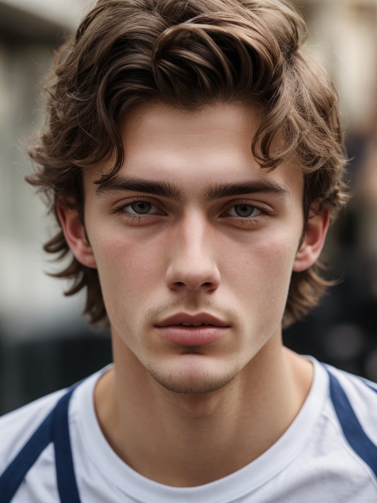 instagram photo, high quality, closeup face portrait photo  of 18yo handsome European (guy looking at the viewer:1.1) , (perfect detailed eyes) , detailed face, skin pores, casual dressed, light party  background, dim light, hyperdetailed photography, soft light. hard shadows.