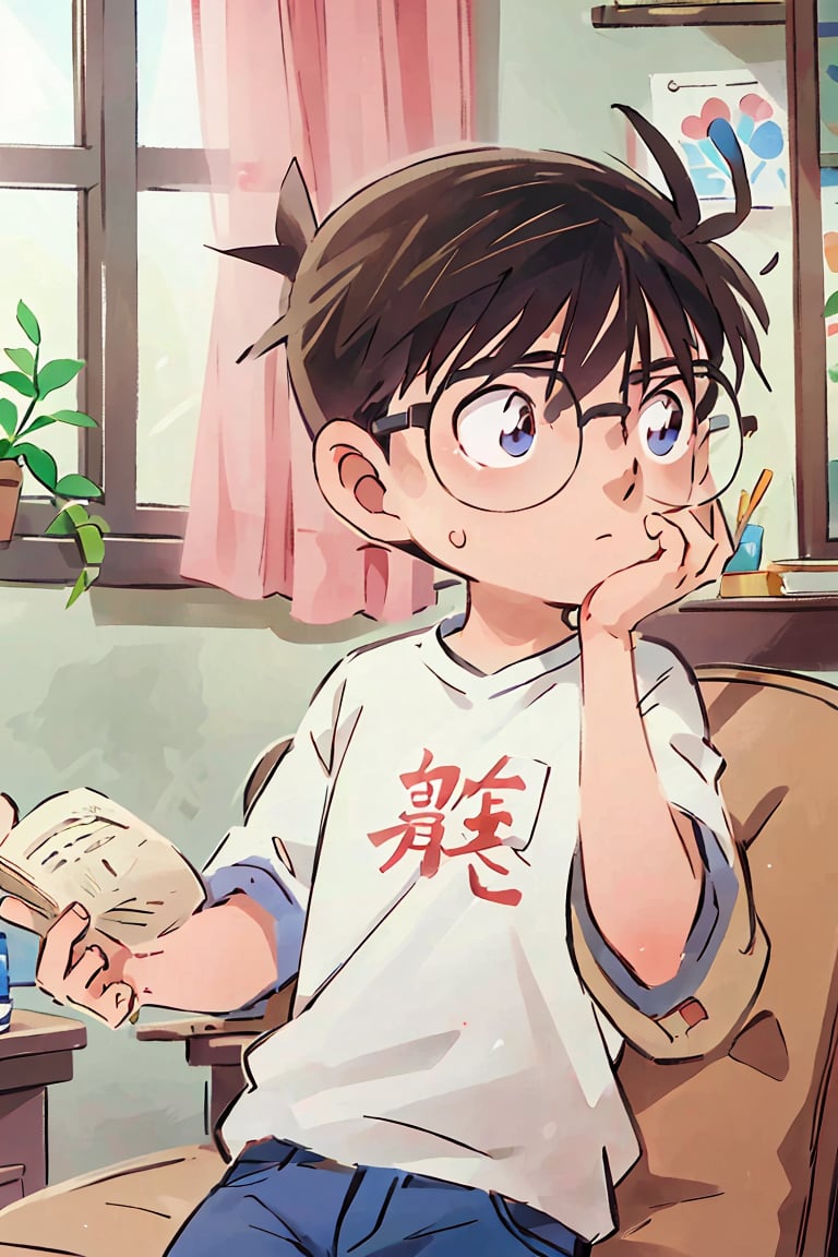  (best quality, masterpiece),1boy, male focus, glasses, blue eyes, shirt, solo