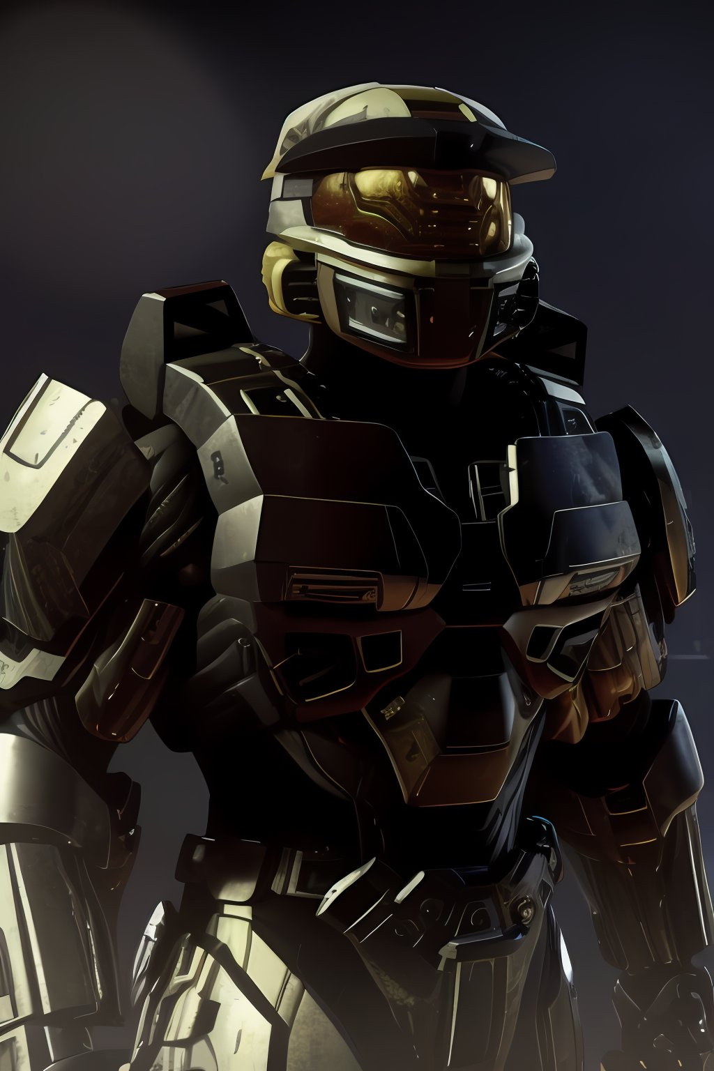 black Halo armor, arcadia armor, halo helmet, arcadia helmet, gold visor, close up of the head, visor reflection of a galaxy, ultra realistic lights, ultrarealistic shadows, thick neck, ultra detailed armor, bghaloring, scenery,<lora:659111690174031528:1.0>