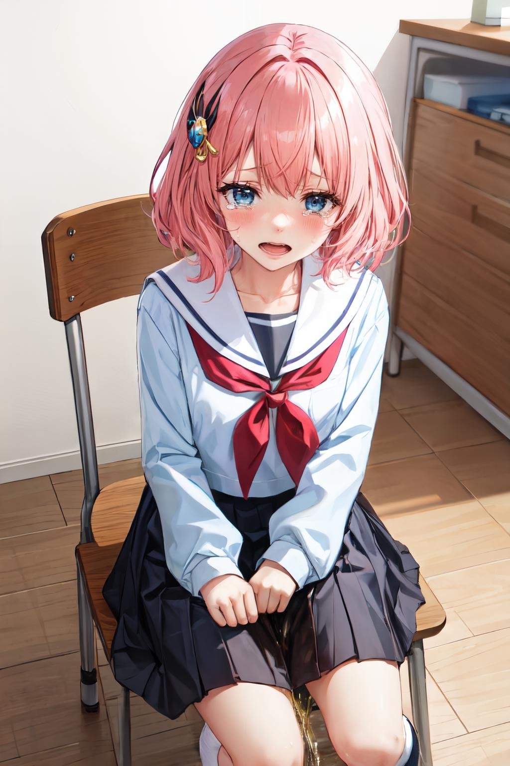 peeing self,  open mouth,  sailor collar on Tensor.Art