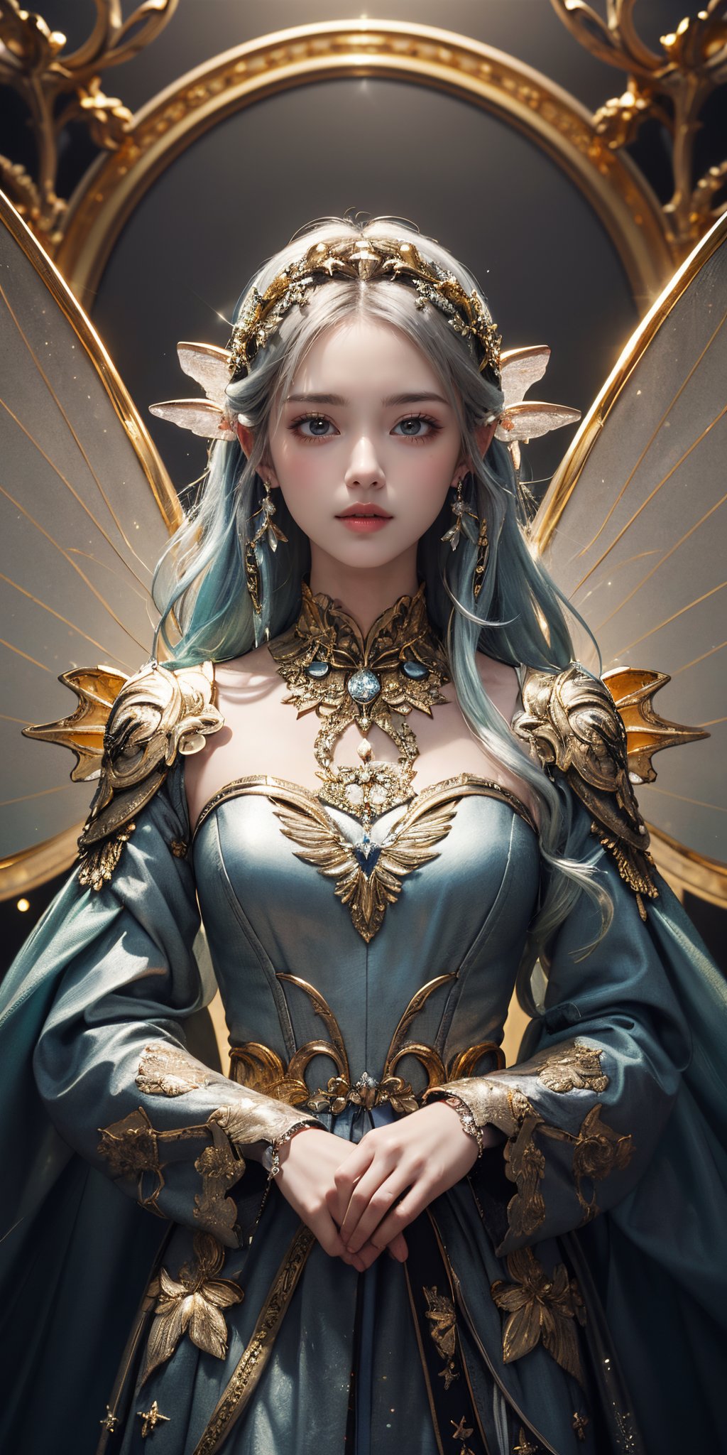 photorealistic, masterpiece, best quality, raw photo, (((gold, silver, glimmer)), faerie), limited palette, contrast, phenomenal aesthetic, best quality, sumptuous artwork, (masterpiece,best quality:1.5)