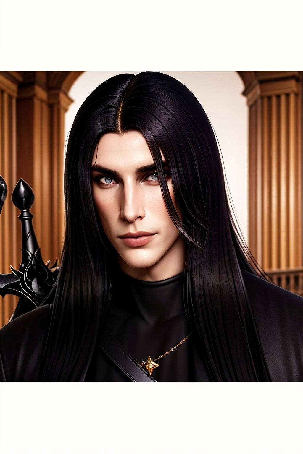 male,  hunger,  black hair,  long hair,  grey eyes,  pale skin,  dark castle room background,<lora:EMS-247098-EMS:0.670000>