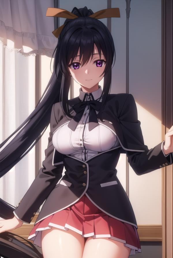 akenohimejima, <lora:akeno himejima anime s1-lora-nochekaiser:1>,akeno himejima, long hair, black hair, ribbon, very long hair, (purple eyes:1.1), hair ribbon, ponytail, antenna hair, smile,BREAK skirt, school uniform, shirt, white shirt, capelet, black capelet, long sleeves, red skirt,BREAK indoors, classroom,BREAK looking at viewer, (cowboy shot:1.5),BREAK <lyco:GoodHands-beta2:1>, (masterpiece:1.2), best quality, high resolution, unity 8k wallpaper, (illustration:0.8), (beautiful detailed eyes:1.6), extremely detailed face, perfect lighting, extremely detailed CG, (perfect hands, perfect anatomy),