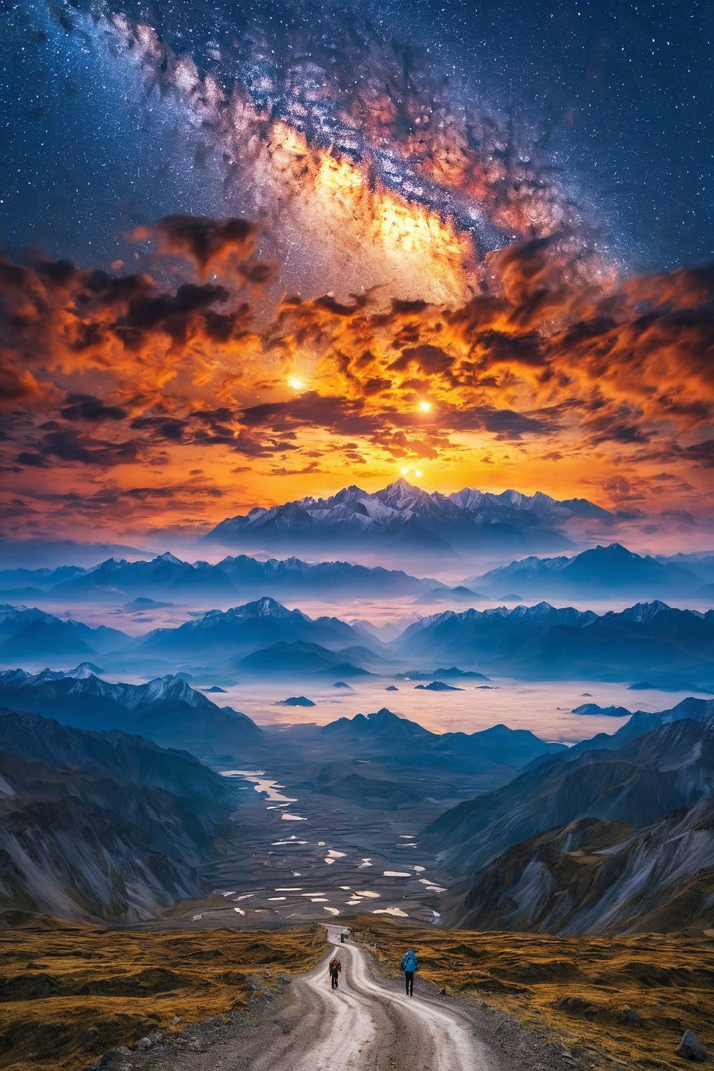 duobaansheying,star (sky),no humans,night,scenery,,night sky,Starry sky, Milky Way, stars, snow-capped mountains