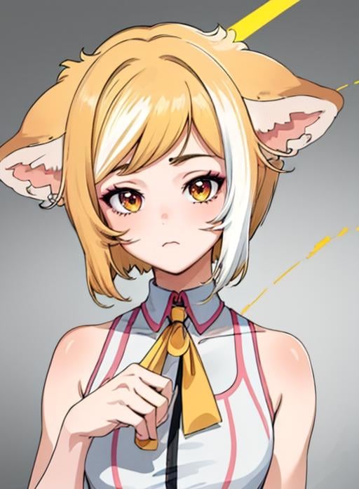 best quality, (masterpiece),(ultra-detailed), (high quality), (high resolution), <lora:shubyuwu:0.7> shubyuwu, blonde hair, animal ears, multicolored hair,short hair, 