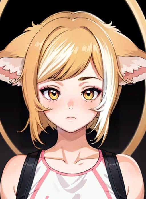 best quality, (masterpiece),(ultra-detailed), (high quality), (high resolution), <lora:shubyuwu:0.7> shubyuwu, blonde hair, animal ears, multicolored hair,short hair, 