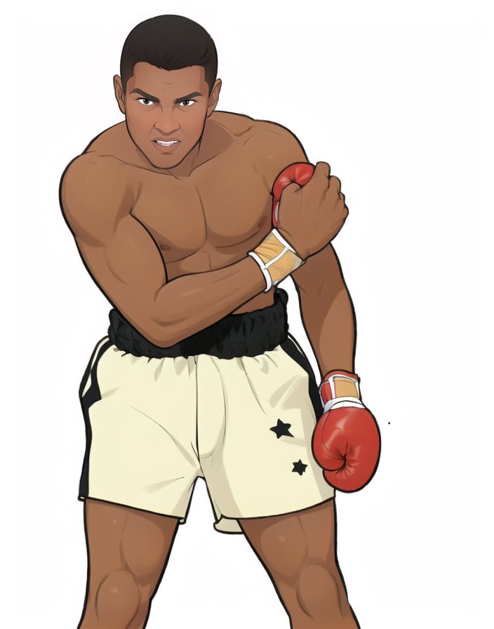 Masterpiece,  best quality,  black,  male focus,  looking down,  shouting,  muhammadali,  black-hair,<lora:EMS-249803-EMS:0.800000>,<lora:EMS-285165-EMS:1.000000>