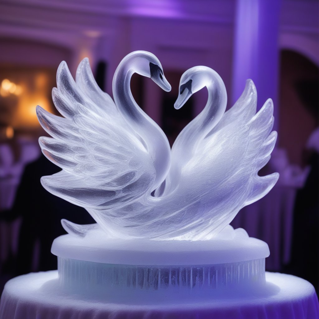 swan ice sculpture in a sofisticates party