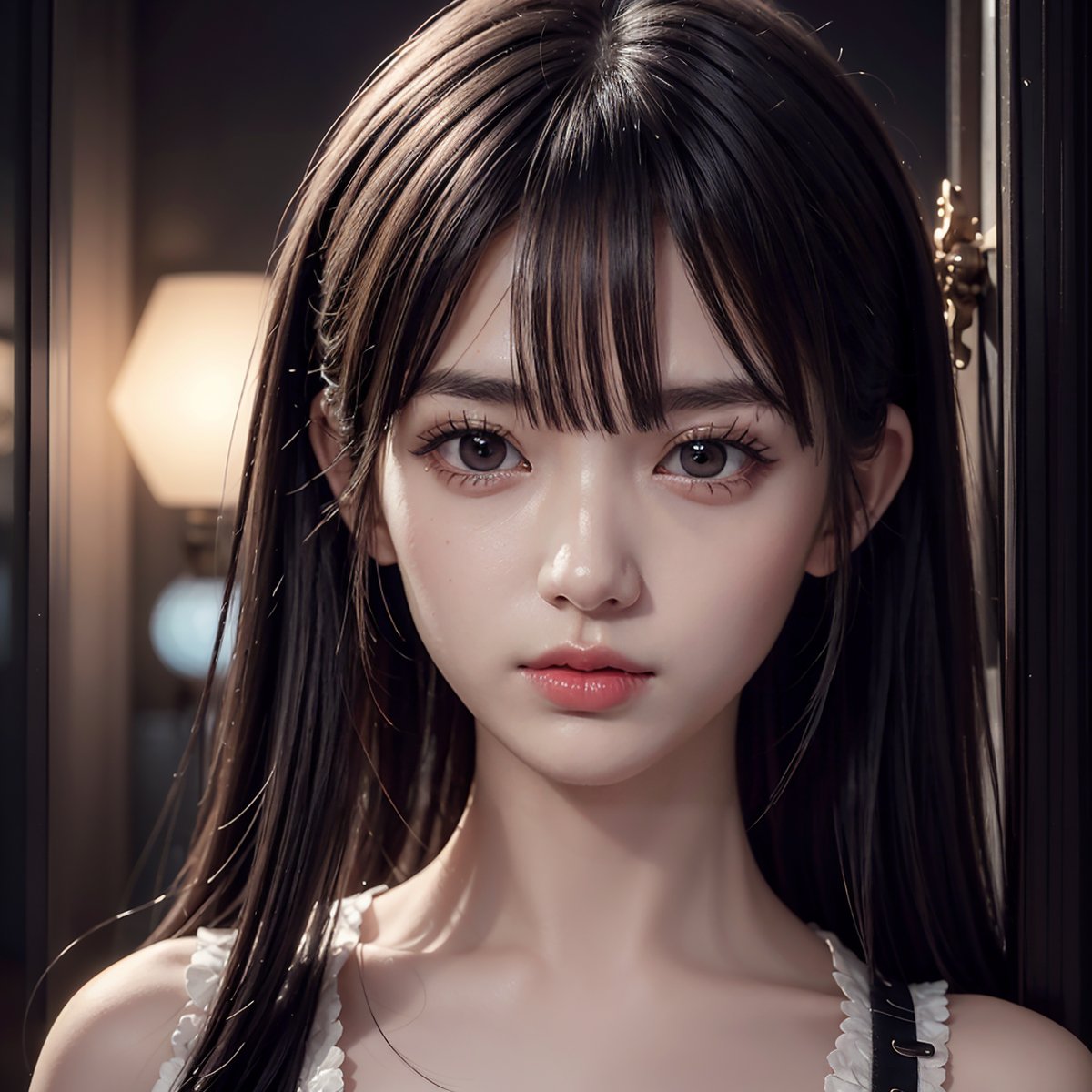 This captivating and visually stunning fractal art depicts a woman. The official art gives her a strong aesthetic appeal. 4K high resolution rendering. 19 year old Japanese female. Height 155 cm. black, short, straight hair with bangs. Dark eyes, short eyelashes, small breasts. closeup shot.
1 girl.