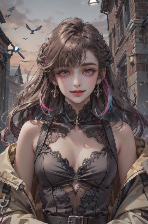 (absurdres, highres, ultra detailed),masterpiece,best quality,upper body,1girl,small breasts,trench,colorful,relationship graph,hair ears,solid circle eyes,nervous smile,pov