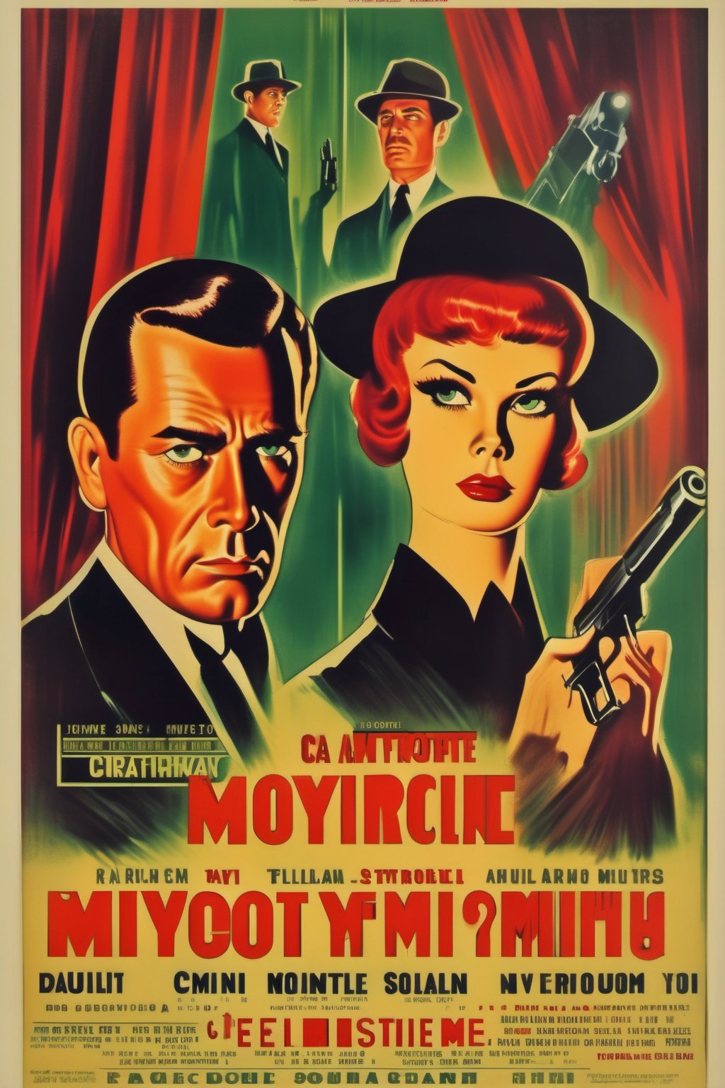 Movie Poster - a vintage poster for a mystery movie including the title and credits